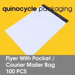 Flyer A2 Size With Pocket (White) Courier Mailer Bag - 100 PCS - Quinocycle